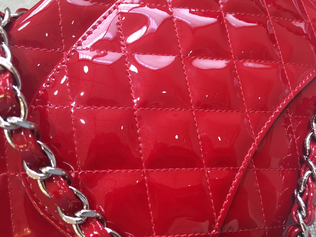 Medium Classic Flap Patent Leather Bag AO1112 Red/Silver